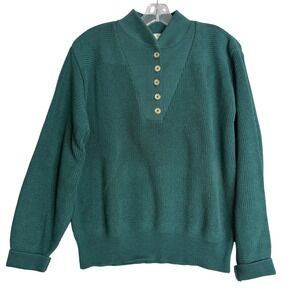 Vintage LL Bean Fisherman Sweater Womens L Green 100% Cotton Knit Preppy